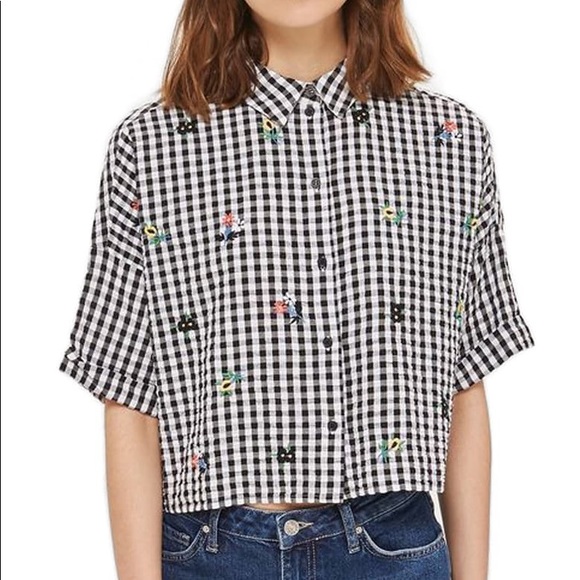 Topshop Gingham Crop Shirt - Picture 1 of 3